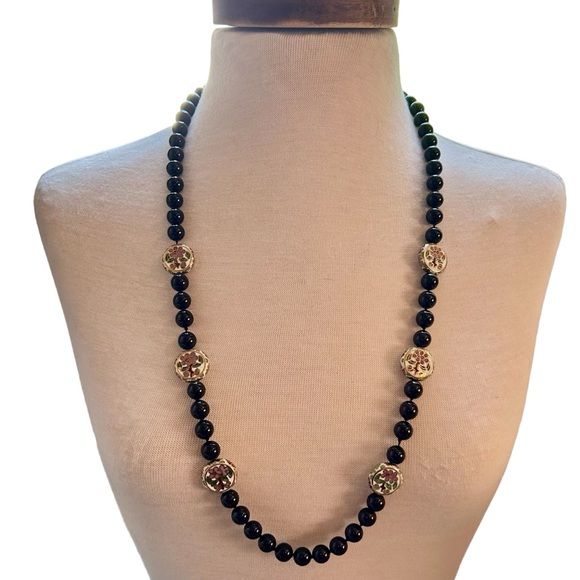 Vintage Onyx & Cloisonné Necklace | Lovely & Romantic - Picture 6 of 17